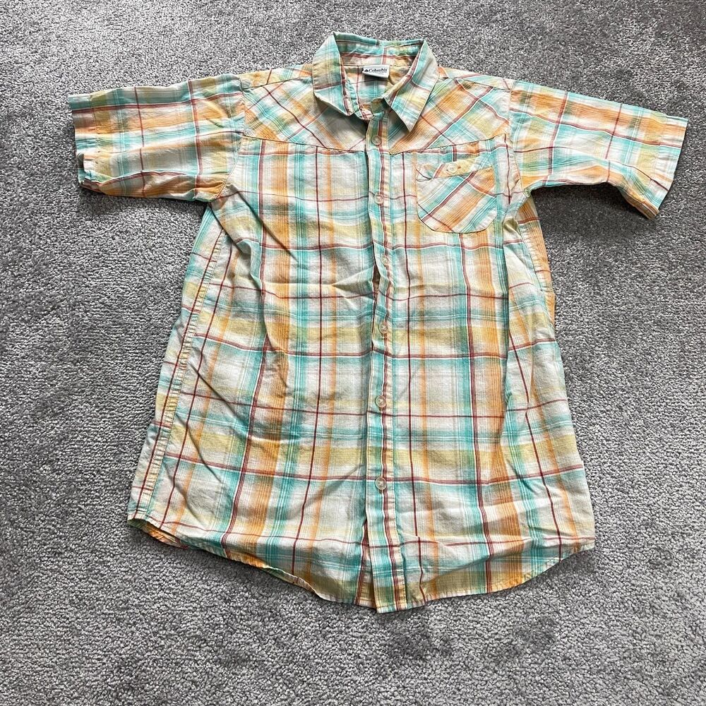 Columbia Flannel Shirt Youth Boys XL Multicolor Plaid Short Sleeve Button Down